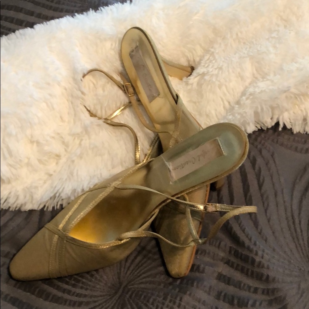 Ladies Gold Heel Out Strap Shoes